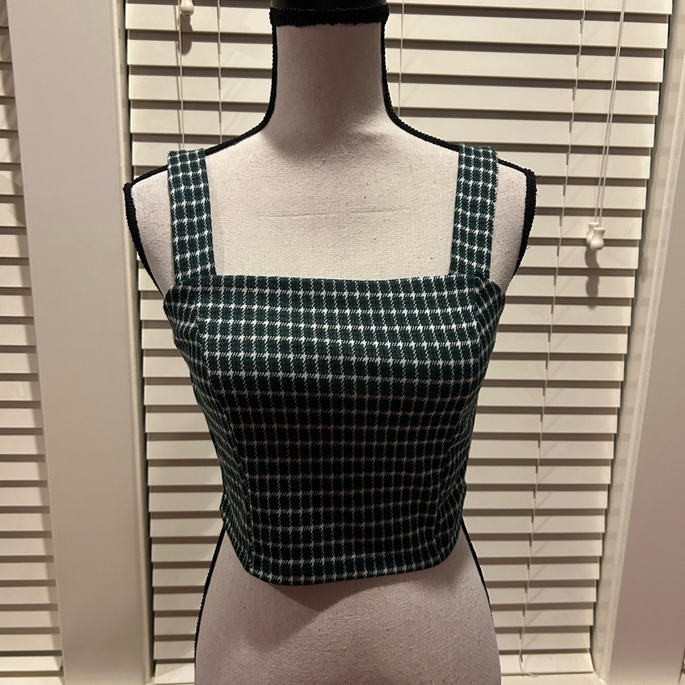 Iris Dark Green Checkered Crop Top